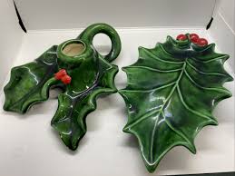 Vtg Holland Mold Ceramic Holly Candleholder With Candle ...
