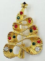 C7-5075 VINTAGE BROOCH GOLD TONE PIN 2.1" CHRISTMAS TREE RHINESTONE | eBay