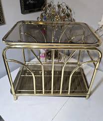 Metal End Table, Brass Plated, Smoked Black Glass, Vintage ...