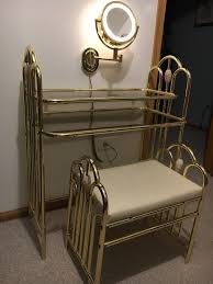 HOLLYWOOD REGENCY BRASS 2 TIER GLASS SHELF VANITY TABLE W ...