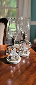 Pair of Beautiful 12" Glass, Brass, & Crystal Vintage Candleholders. 4" Marble Bases. Can Be Used for Taper or Votive Candles. Very Elegant! - Etsy