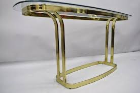 Vintage Hollywood Regency Brass and Glass Sculptural Gold Console Sofa Hall Table For Sale at 1stDibs