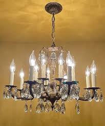 Vintage Lighting 1960s Hollywood Regency brass LARGE crystal chandelier. 24 wide | eBay