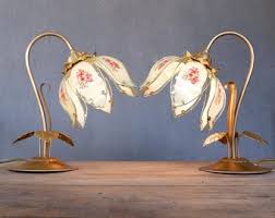 Handmade Tulip Bedside Lamps: Mint Green Glass & Brass ...