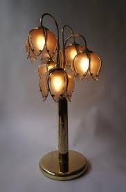 Hollywood Regency Glass and Brass 5 Arm Tulip Lotus Lamp ...