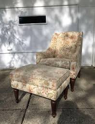 Ethan Allen Emerson Floral Upholstered Chair and Ottoman ...