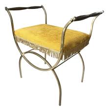 Mid Century Yellow Velvet Stool Mid-Century Italian Wood And ...