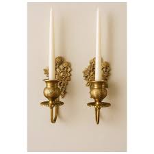 Vintage Brass Floral Wall Hanging Candle Sconces - Pair 20th Century . For Sale at Ruby Lane