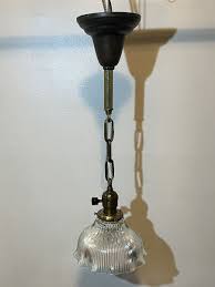 Pair Brass Pendants Holophane Globes/Shades Nice Fixtures ...