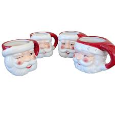 Pottery Barn Set Of 4 Figural Santa Claus Mugs Large 16oz ...