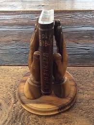 8 INCH Olive Wood Carved Sculpture: Bethlehem, Israel Praying Hands and Bible | eBay