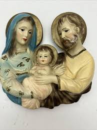 Vintage Holy Family Chalkware Wall Plaque Statue Virgin ...