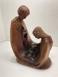 Vtg Religious Walnut Wood Carving Nativity Scene Mother Mary ...