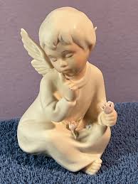 Vintage HOMCO sitting angel with rose thinking signed on back MAX7156 | eBay
