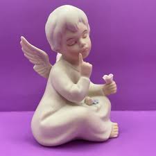 Pair Of 1991 Homco Porcelain Angel Figurines With Roses ~ Signed Mizuno ~ Mexico | eBay