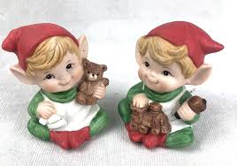 Vintage Homco 5253 Holiday Elves Elf Ceramic Figurines Set of 2 | eBay