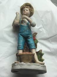 Homco 0888 Boy in jumpers holding a chicken apple basket ...