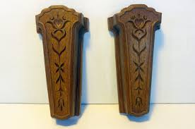 2 Matching Vintage Homco Wall Pockets - Pair Brown Resin Mid Century Wall Decor Dated 1961 - Pennsylvania Dutch Motif - Cottage Chic Decor