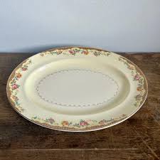 Vintage Oval Floral China Platter | Oval Gold Trimmed Floral ...