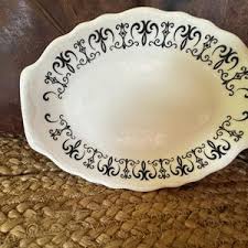 Vintage Homer Laughlin Oval Plate Black and White Scalloped Edge - Etsy