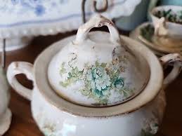 Antique Green Transferware Sugar Bowl * Creamer Etruria By ...