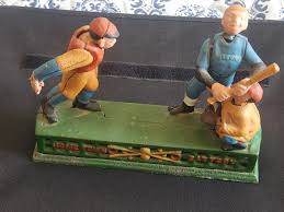 Vintage Cast Iron 1950s Baseball Coin Bank Mechanical Home ...