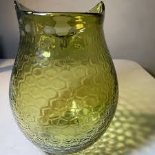 Vintage Large Green Hand Blown Art Glass Blenko? Figural Owl ...
