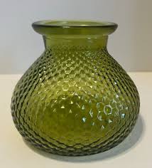 vintage green texture glass bowl vase cubed honeycomb design ...