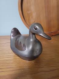 VTG Pewter & Brass Duck Trinket Dish Jewelry Box w/Lid ...