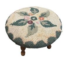 VTG Footstool Ottoman Latch Hook Stool Needlepoint Granny Core Farmhouse Chic | eBay
