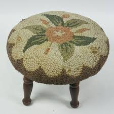 Vintage Handmade Hooked Rug Footstool W/floral Design Wooden Legs 13" Diameter - Etsy