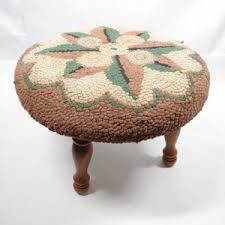 Hooked Rug Stool Wood Legs Vintage - Etsy