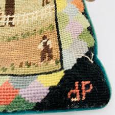 91 Vintage Needlepoint Pillow Cover Velvet Patricia Dupont Schoolhouse Americana | eBay