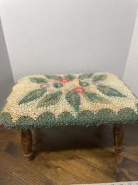 Vintage Handmade Hooked Rug Foot Stool Farmhouse ...