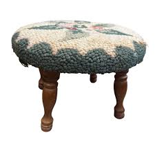 VTG Footstool Ottoman Latch Hook Stool Needlepoint Granny ...