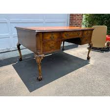 20th Century Chippendale Style Burled Wood & Walnut Leather ...