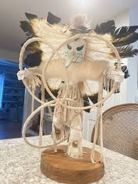 Vtg Kachina Hoop Dancer American Indian Leather Feathers ...