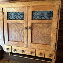 Sold at Auction: Oak Hoosier Cabinet w/ Flour Bin and Etched ...