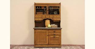 Hoosier Oak 1910 Antique Kitchen Baker Cupboard, Zinc Top