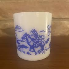 1950's Blue Hopalong Cassidy Milk Glass Mug Cup Western Hazel Atlas See Pictures | eBay