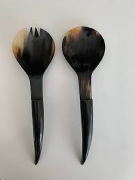 Vintage MCM Natural Bone / Horn Salad Serving Utensils ...