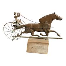 Vintage Copper Racehorse and Driver Weathervane on Wooden ...
