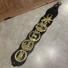 Vintage Horse Decoration With Brass Badges on a Black Leather Strap With Brass Buckle. - Etsy