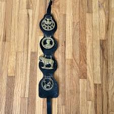 Vintage Leather Horse Brass Medallions, Saddle Strap Belt, Equestrian Charms, 4 Medallions - Etsy