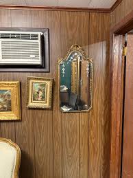 Antique Gold Wood Ornate Framed Mirror Floral Etching ...