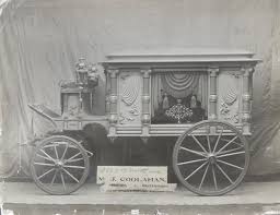 Late Victorian - turn of century MJ Coolahan eight column carved horse drawn hearse advertising capture in Baltimore, from oversize linen backed 13.75" x 10.25". #funetorium #funeralfinds #funeralhistory #funeraladvertising #funeralcoach #vintagecoach ...