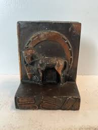 Equestrian Themed Horse Book Ends Copper Color Horse Shoes Antique Library | eBay