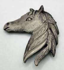 VTG 90s Silver/Gray Etched Pewter Metal Horse Pony Head ...