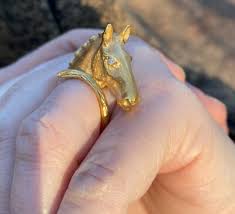 Cellino 18K Gold Horse Head Ring with Diamonds and Sapphires ...