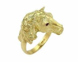 21954 - Horse Head With Ruby Eyes Ring in 18k Yellow Gold ...